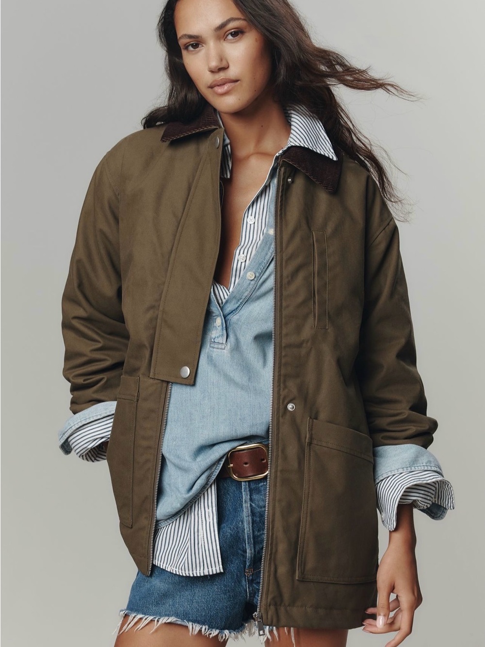 Utility Field Jacket in Olive with Corduroy Collar